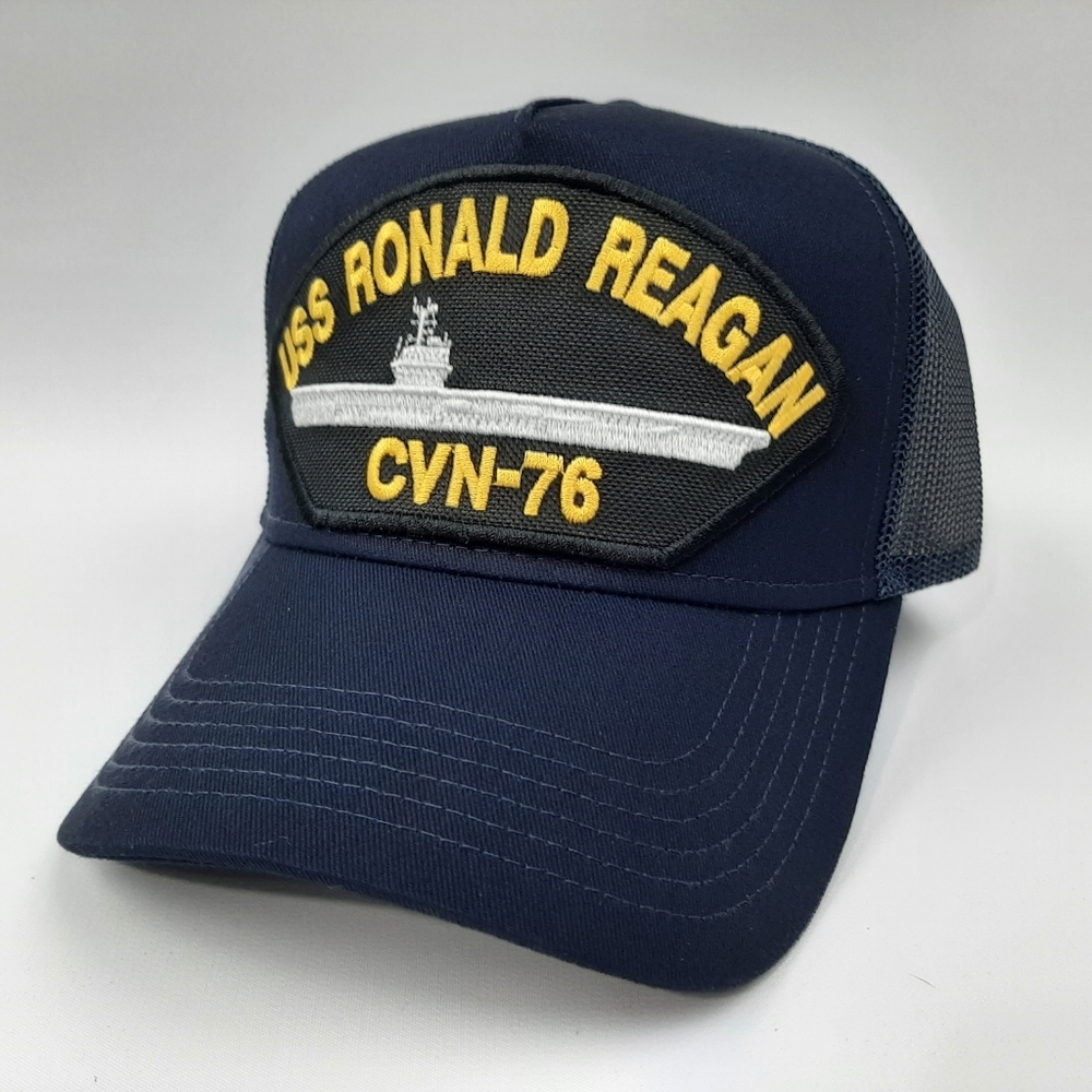 USS Ronald Reagan CVN-76 U.S Navy Ship Boat Hat Cap Mesh Snapback Blue Curved